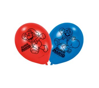 Super Mario Bros – 6 Ballonnen blauw, rood