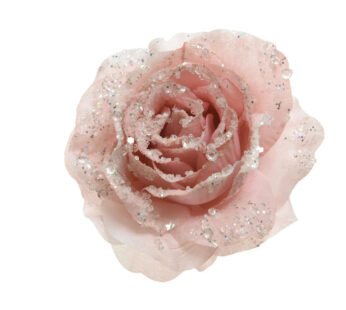 Roos met glitters op clip, 14 cm